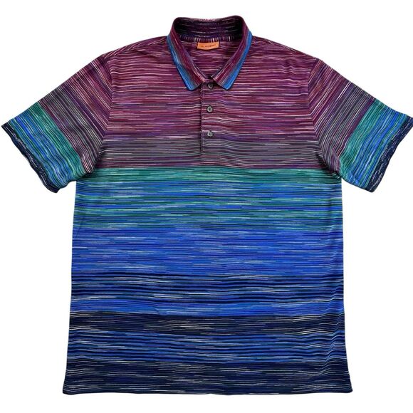 Missoni Polo Shirt Mens XXL Short Sleeve Multicolor Striped Cotton Textured - Picture 2 of 10